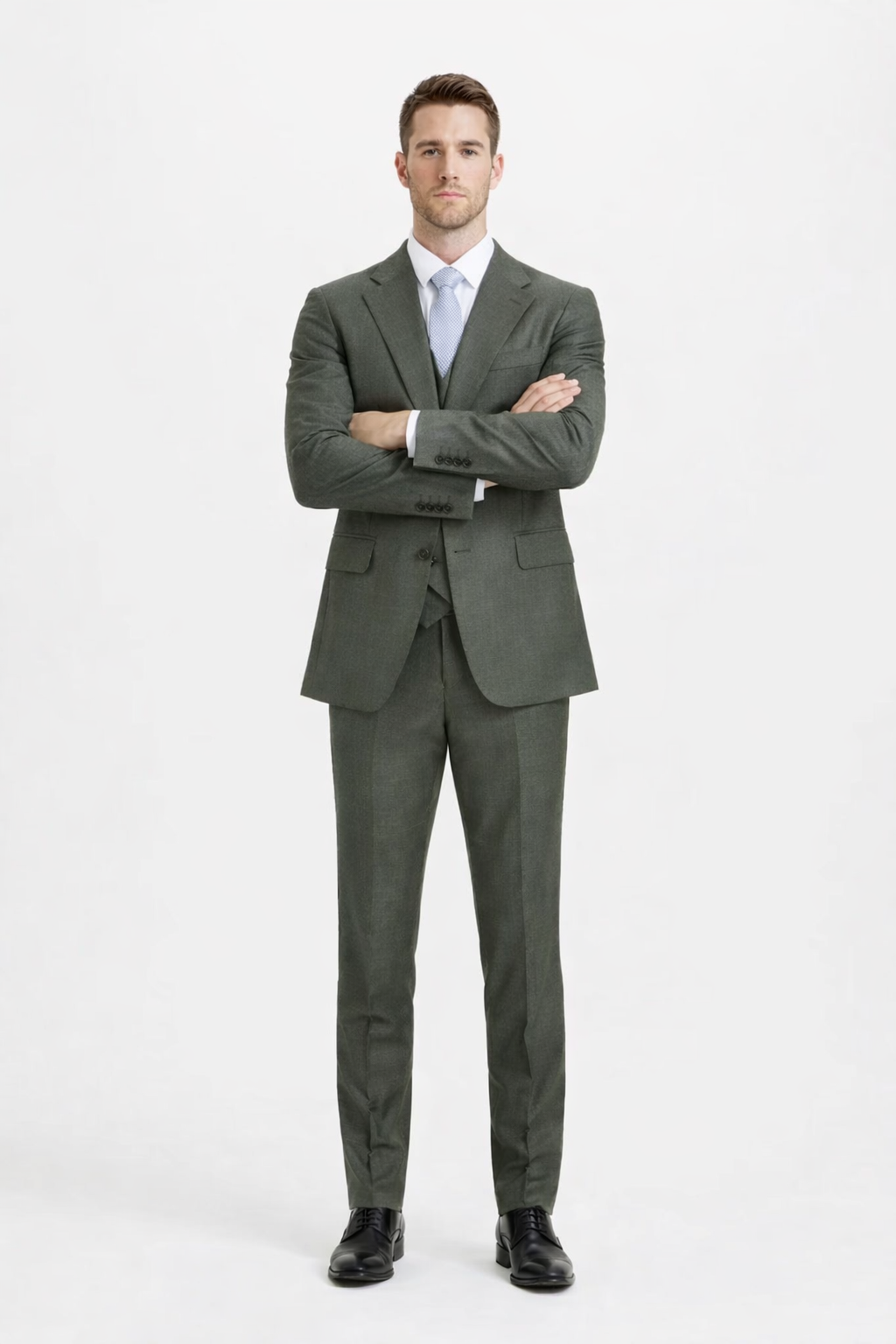 Mens Stacy Adams Suit - Stacy Adams Suit Men's Sharkskin Suit - Olive Green, Two Button Vested Design