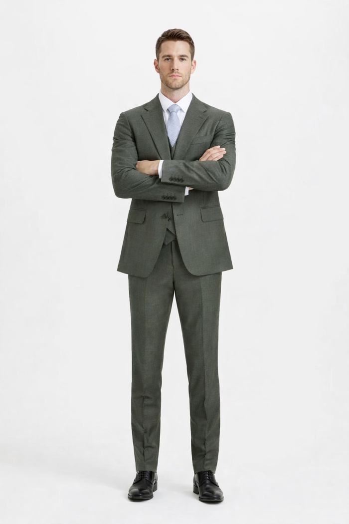 Mens Stacy Adams Suit - Stacy Adams Suit Men's Sharkskin Suit - Olive Green, Two Button Vested Design