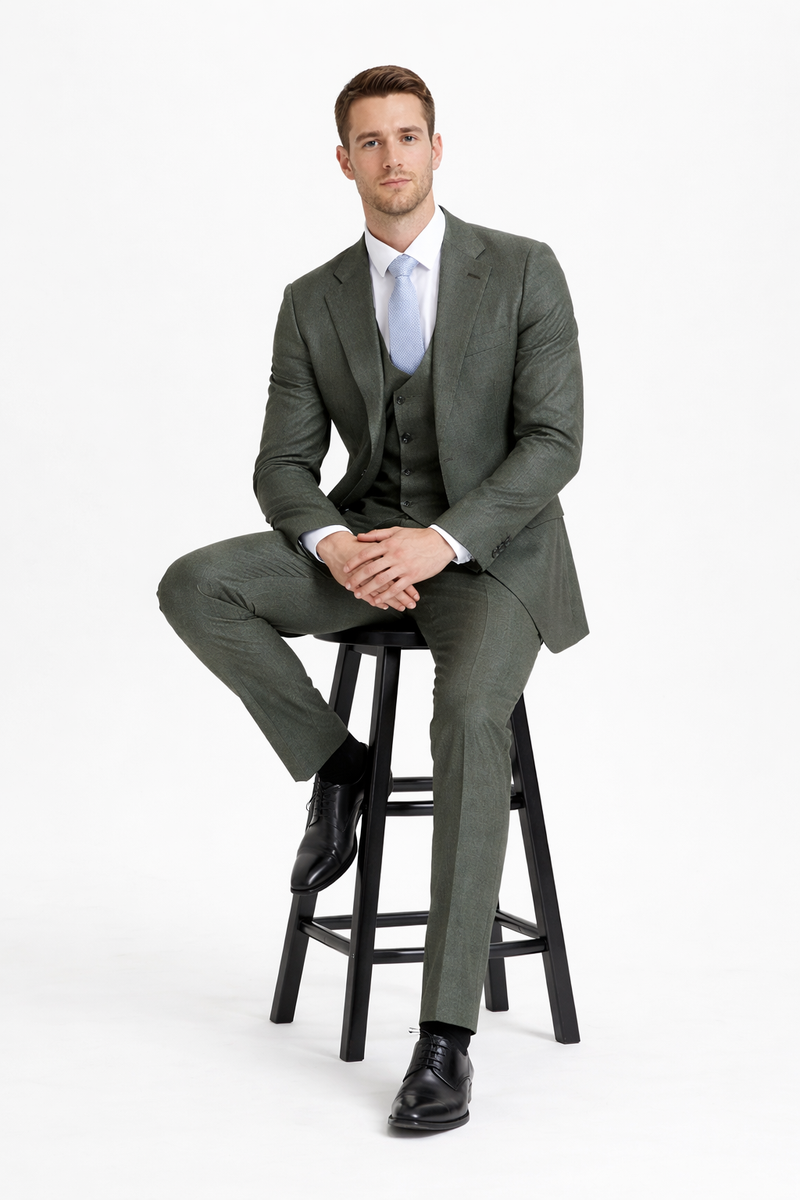 Mens Stacy Adams Suit - Stacy Adams Suit Men's Sharkskin Suit - Olive Green, Two Button Vested Design