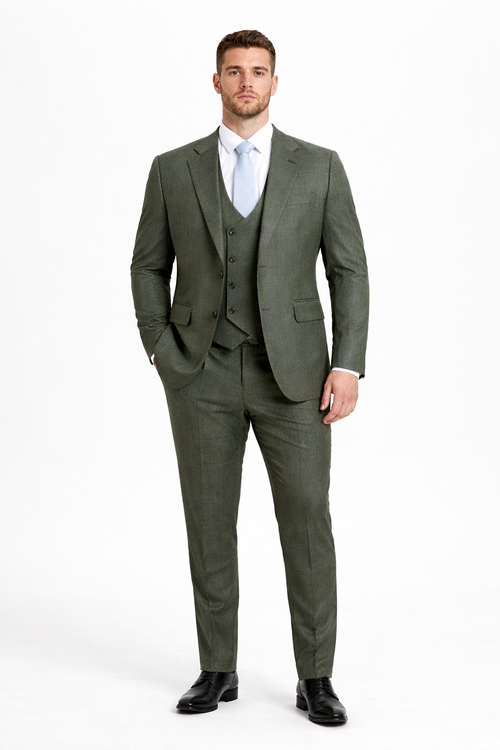 Mens Stacy Adams Suit - Stacy Adams Suit Men's Sharkskin Suit - Olive Green, Two Button Vested Design