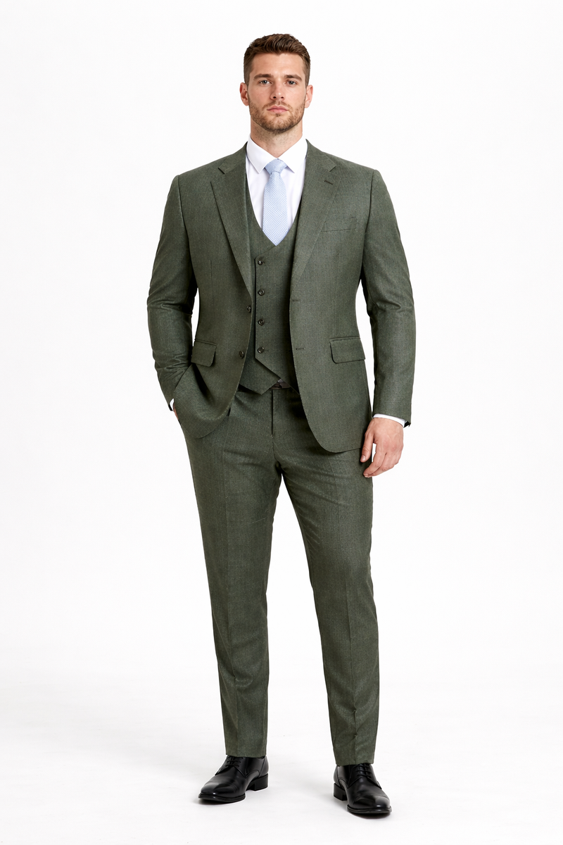 Mens Stacy Adams Suit - Stacy Adams Suit Men's Sharkskin Suit - Olive Green, Two Button Vested Design