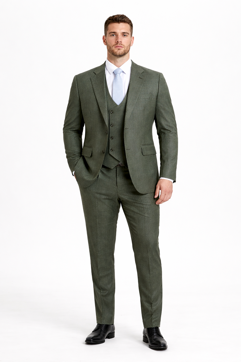 Mens Stacy Adams Suit - Stacy Adams Suit Men's Sharkskin Suit - Olive Green, Two Button Vested Design