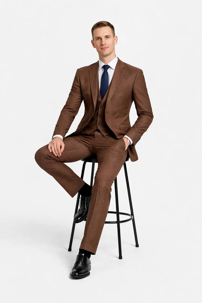 Mens Stacy Adams Suit - Stacy Adams Suit Men's Sharkskin Suit - Two Button Vested in Cognac