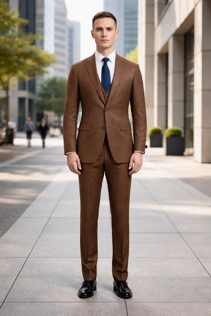 Mens Stacy Adams Suit - Stacy Adams Suit Men's Sharkskin Suit - Two Button Vested in Cognac
