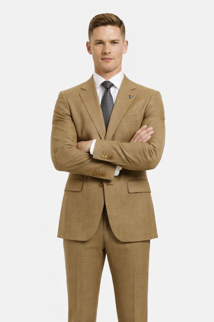 Mens Stacy Adams Suit - Stacy Adams Suit Men's Sharkskin Suit - Two Button Vested in Light Mustard