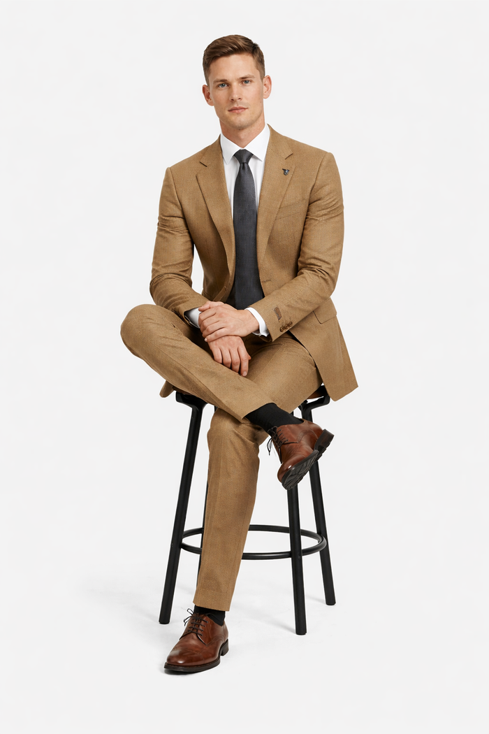 Mens Stacy Adams Suit - Stacy Adams Suit Men's Sharkskin Suit - Two Button Vested in Light Mustard