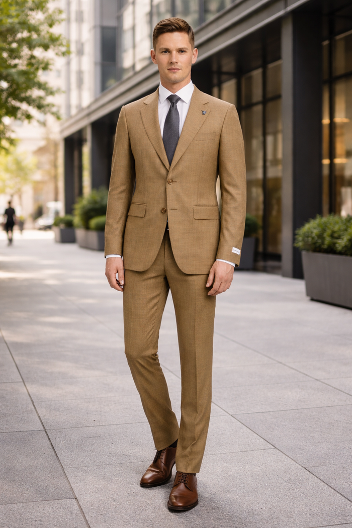 Mens Stacy Adams Suit - Stacy Adams Suit Men's Sharkskin Suit - Two Button Vested in Light Mustard