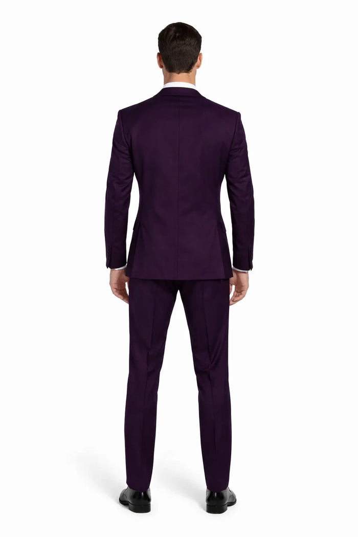 Mens Stacy Adams Suits - Designer Suit - 3 Piece Suit - Vested Suit - Flat Front Pant- Modern Fit Suits Eggplant Suit