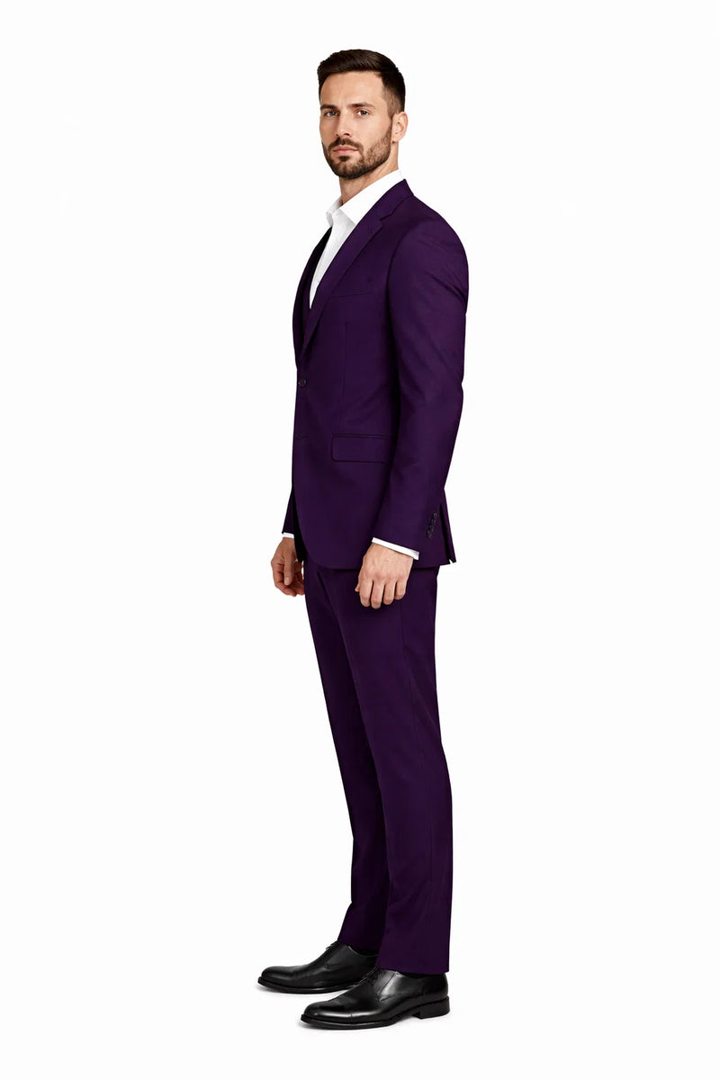 Mens Stacy Adams Suits - Designer Suit - 3 Piece Suit - Vested Suit - Flat Front Pant- Modern Fit Suits Eggplant Suit
