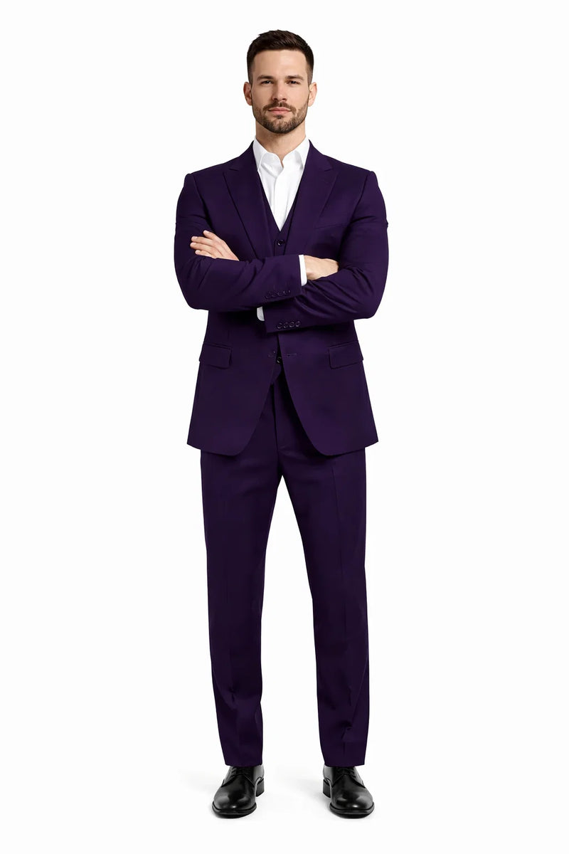 Mens Stacy Adams Suits - Designer Suit - 3 Piece Suit - Vested Suit - Flat Front Pant- Modern Fit Suits Eggplant Suit