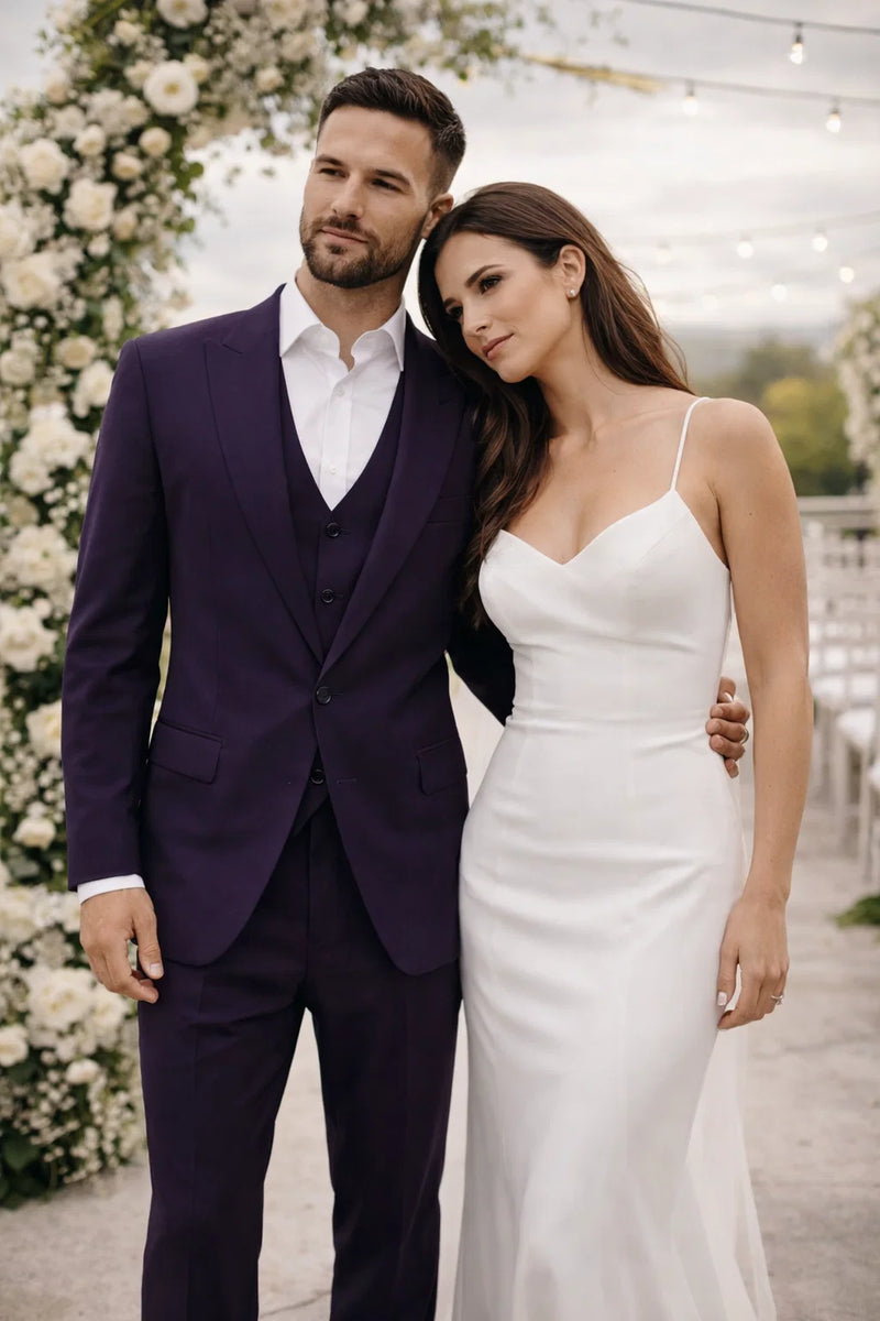 Mens Stacy Adams Suits - Designer Suit - 3 Piece Suit - Vested Suit - Flat Front Pant- Modern Fit Suits Eggplant Suit