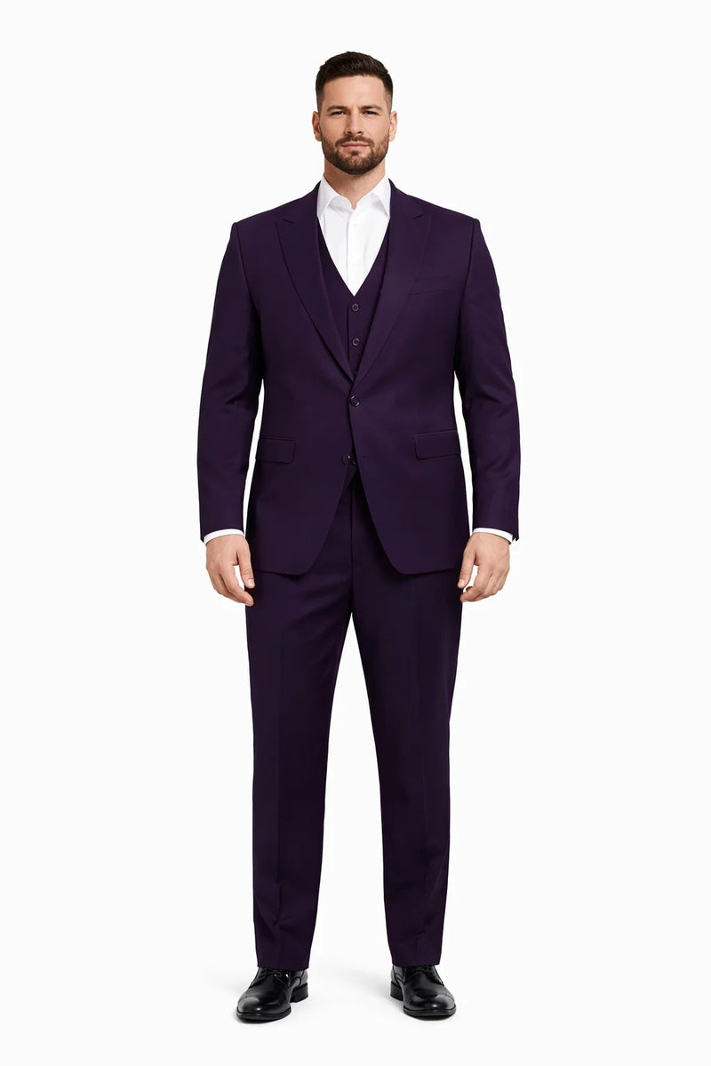 Mens Stacy Adams Suits - Designer Suit - 3 Piece Suit - Vested Suit - Flat Front Pant- Modern Fit Suits Eggplant Suit