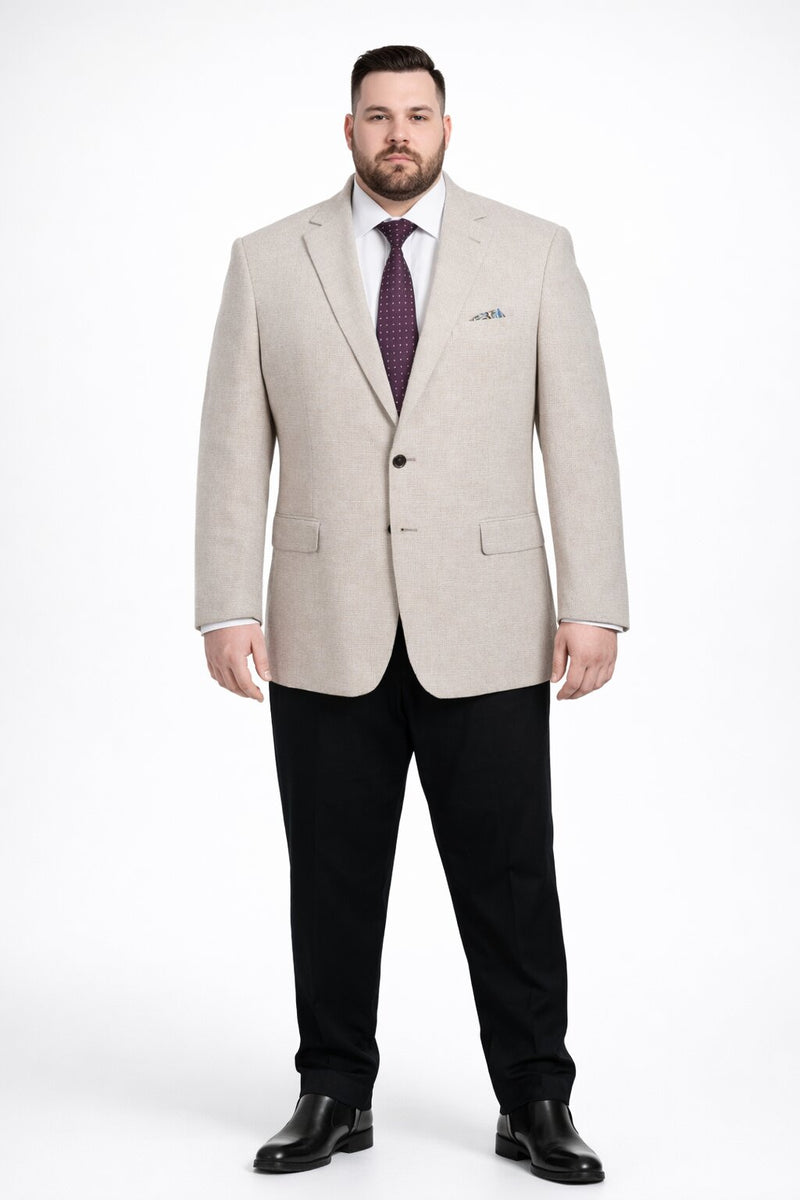 Mens Classic Two Button Linen & Cotton Summer Sport Coat Blazer in Tan Houndstooth