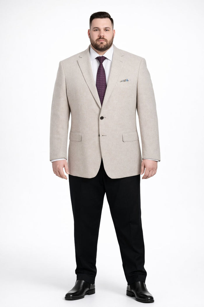 Mens Classic Two Button Linen & Cotton Summer Sport Coat Blazer in Tan Houndstooth