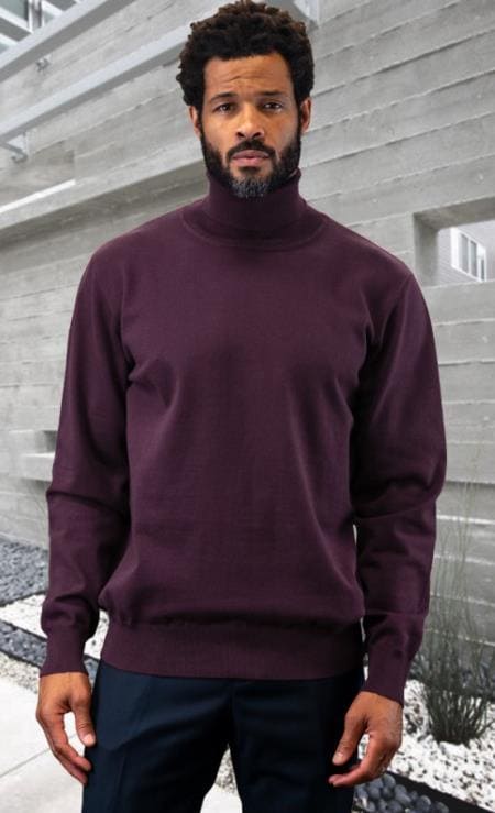 Mens Sweater Eggplant - Wool And Cashmere Fabric - AlbertoNardoniStore