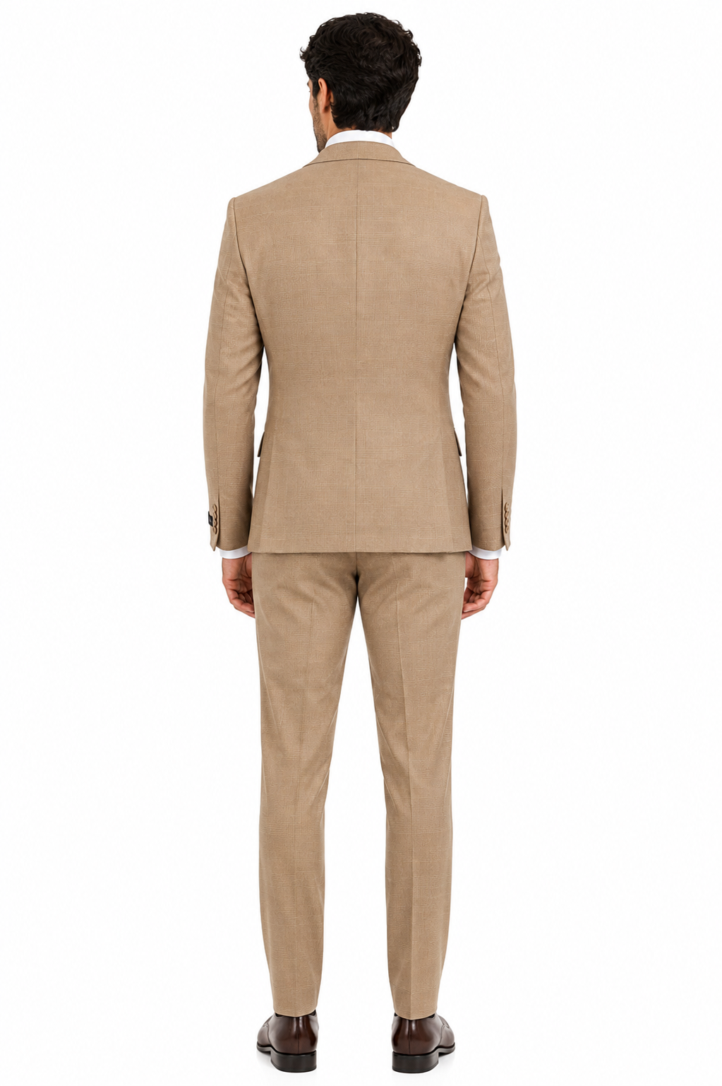 Men’s Tan Plaid 3-Piece Tailored Fit Suit with Vest