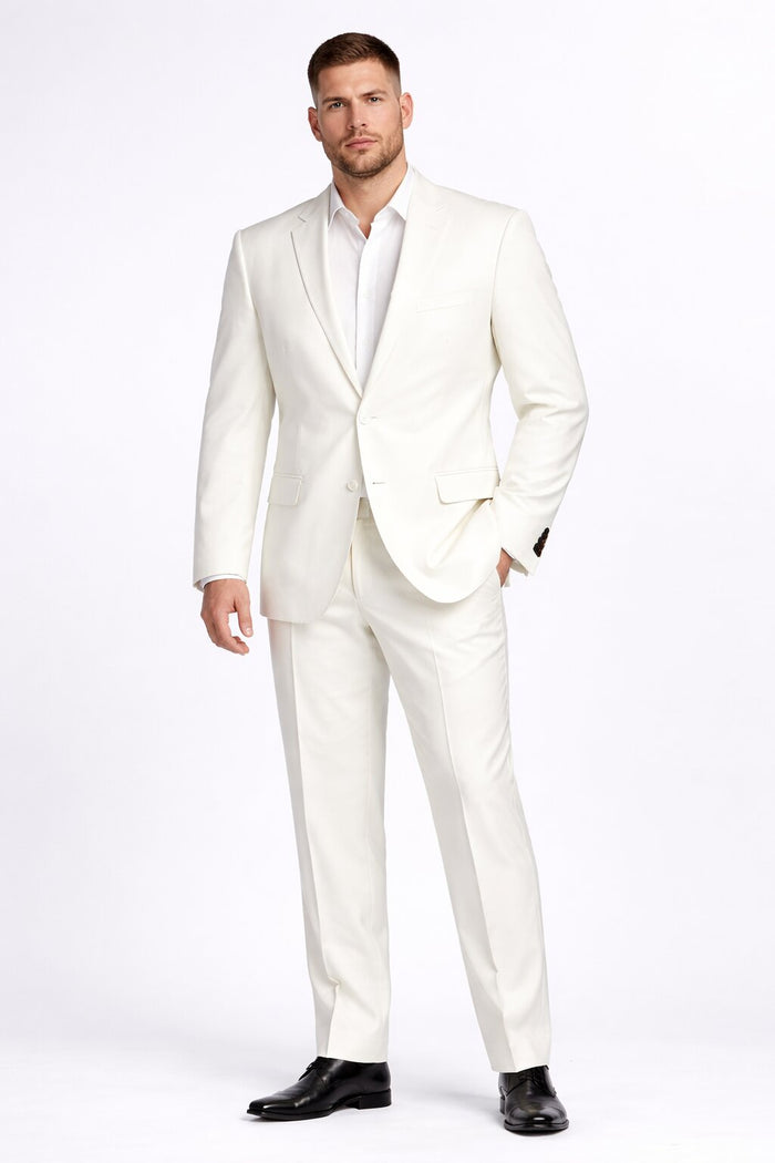 Tiglio Italian Suit - Real Wool Fabric Super 150's Novello Off-White, Modern Fit Suit in Color Off-White