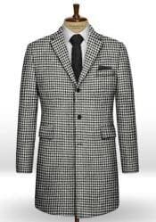 Mens Topcoat Big Houndstooth BW Tweed Overcoat - AlbertoNardoniStore