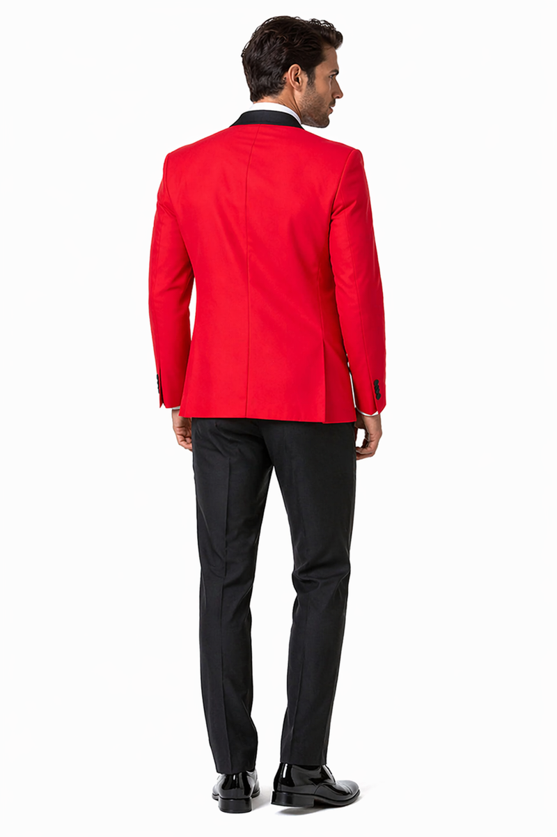 Mens Two Button Modern Fit Tuxedo in Red with Black Lapel - Dinner Jacket Blazer Sport Coat