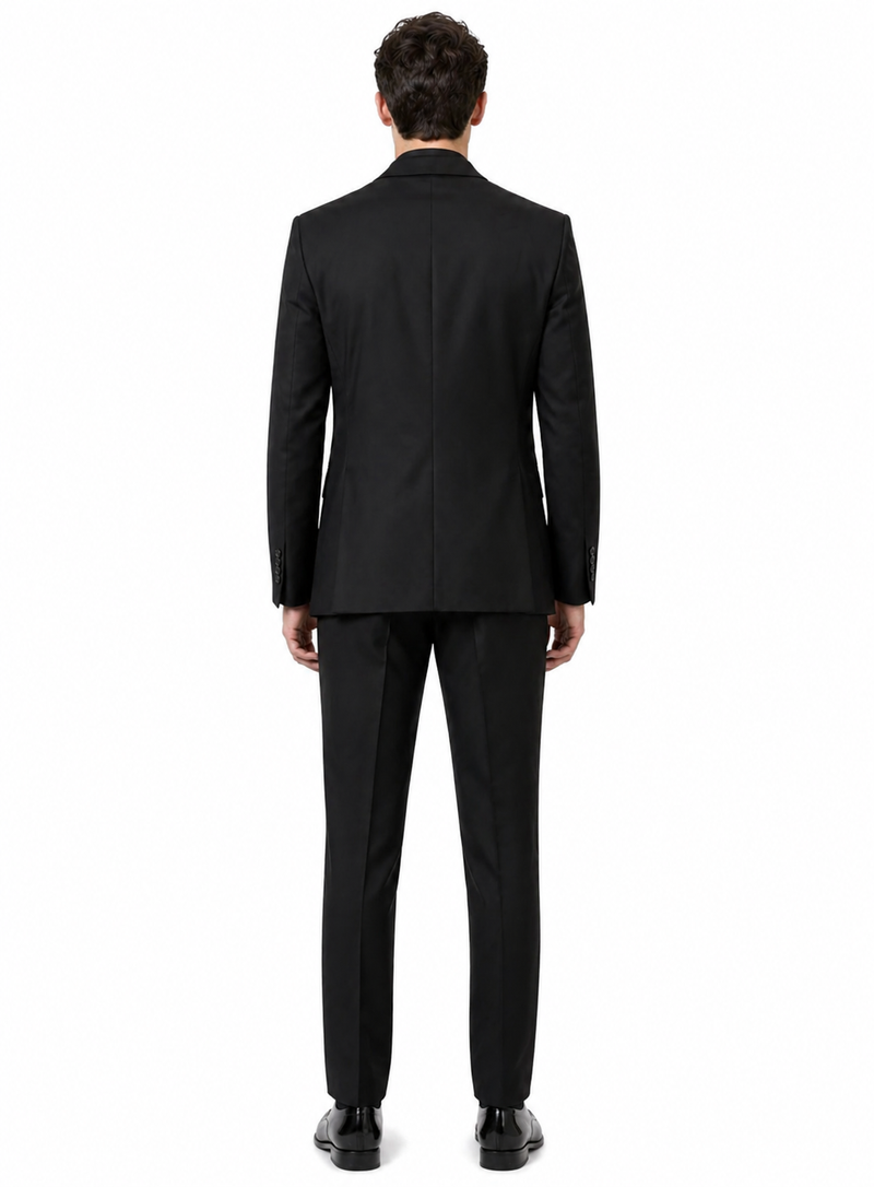 Mens Two Button Peak Lapel Suit Black
