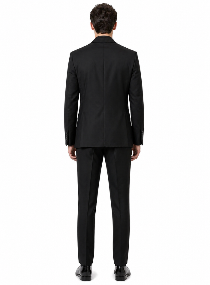 Mens Two Button Peak Lapel Suit Black
