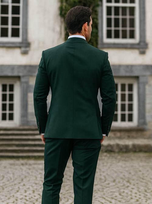 Men's Two Button Vested Notch Lapel Matching Vest and Basic Suit in Hunter Green