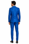 "Royal Blue Men's Sharkskin Wedding Suit - Two Button Vested Prom 2026 Fashion"