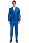 "Royal Blue Men's Sharkskin Wedding Suit - Two Button Vested Prom 2026 Fashion"