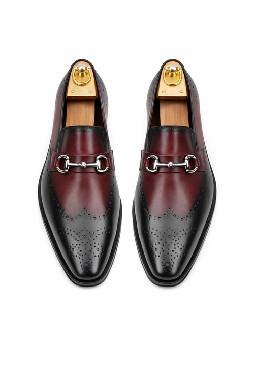 Mens Wholecut Two Tone Leather Wingtip Loafer Dress Shoes in Blue & Tan