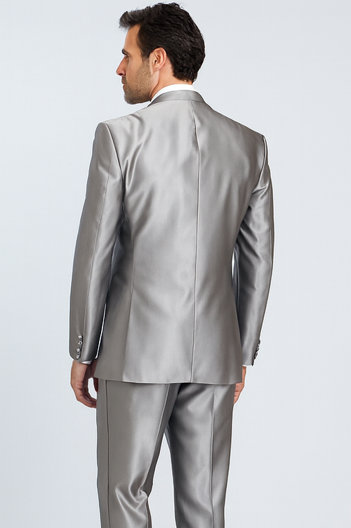 Men's Two Toned Tuxedo Trimmed Jacket And Suit Silver Grey