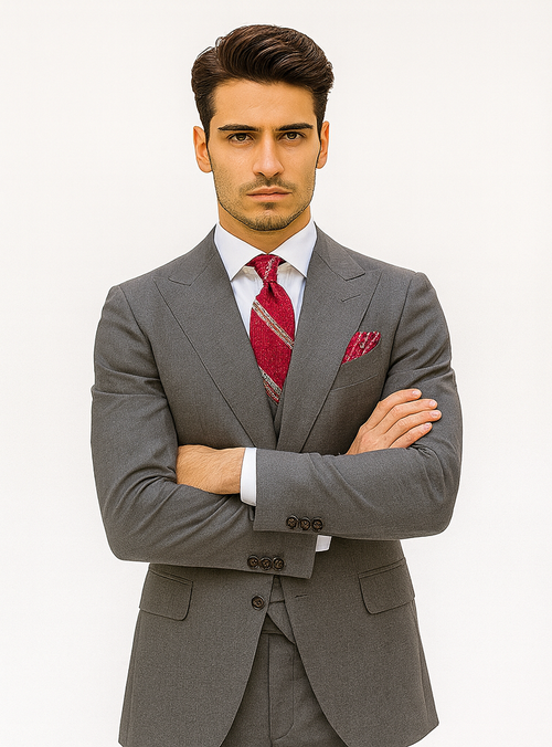 Mens Urban Suits - 100% Wool Suit - Single Button Double Breasted Vest Pleated Pants