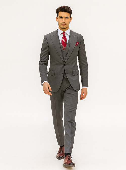 Mens Urban Suits - 100% Wool Suit - Single Button Double Breasted Vest Pleated Pants