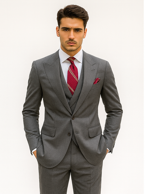 Mens Urban Suits - 100% Wool Suit - Single Button Double Breasted Vest Pleated Pants