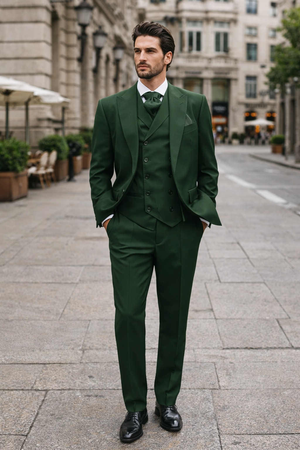 Mens Urban Suits - 100% Wool Suit - Single Button Double Breasted Vest Pleated Pants