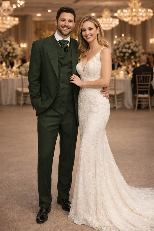 Mens Urban Suits - 100% Wool Suit - Single Button Double Breasted Vest Pleated Pants