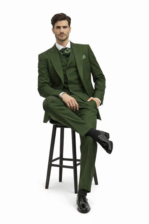 Mens Urban Suits - 100% Wool Suit - Single Button Double Breasted Vest Pleated Pants