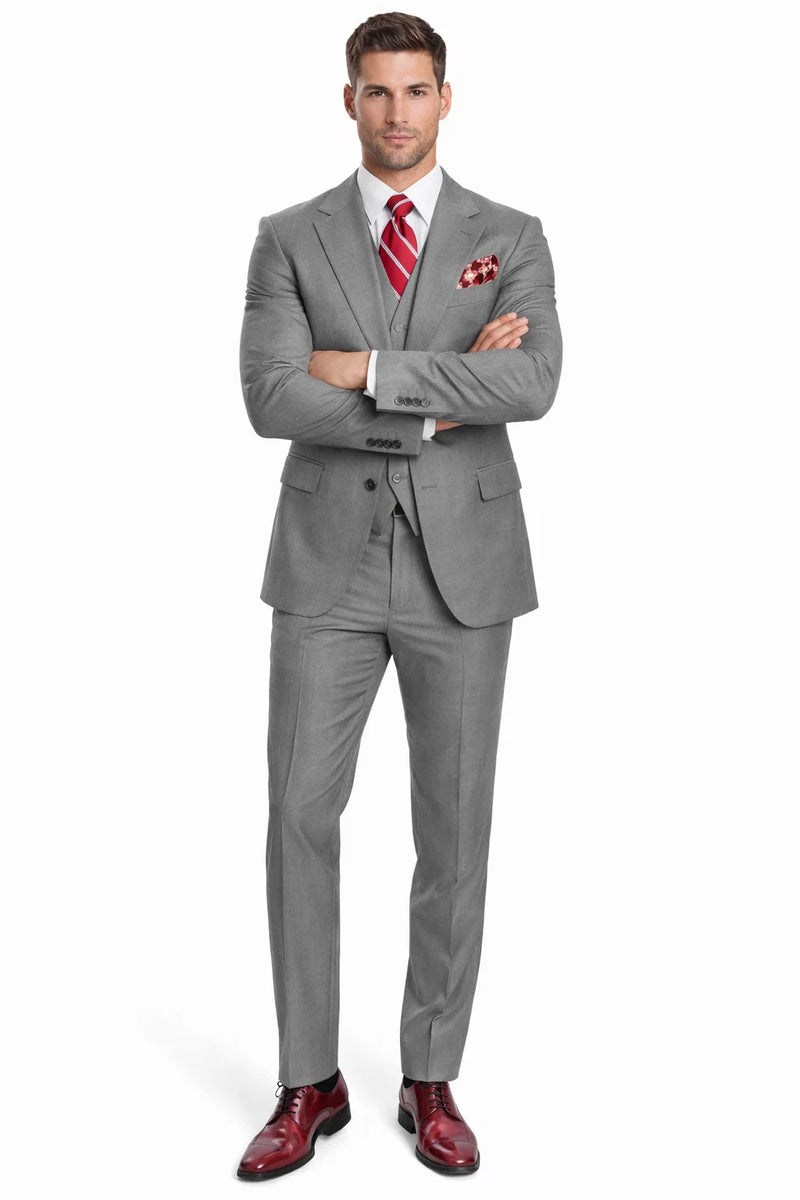 Mens Urban Suits - 100% Wool Suit - Single Button Double Breasted Vest Pleated Pants