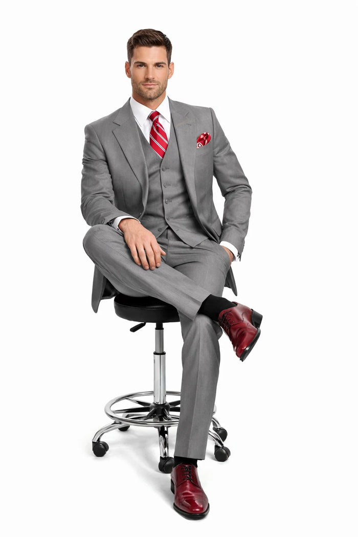 Mens Urban Suits - 100% Wool Suit - Single Button Double Breasted Vest Pleated Pants