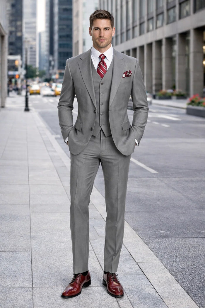 Mens Urban Suits - 100% Wool Suit - Single Button Double Breasted Vest Pleated Pants