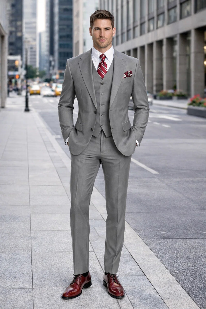 Mens Urban Suits - 100% Wool Suit - Single Button Double Breasted Vest Pleated Pants