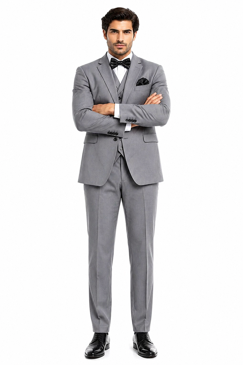 Mens Urban Suits - 100% Wool Suit - Single Button Double Breasted Vest Pleated Pants