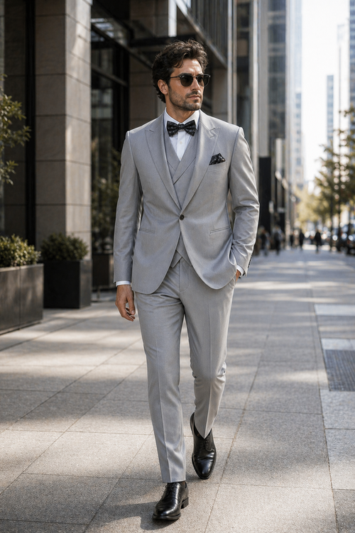 Mens Urban Suits - 100% Wool Suit - Single Button Double Breasted Vest Pleated Pants