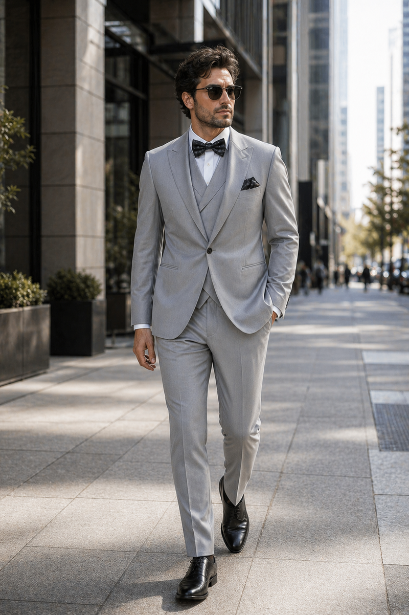 Mens Urban Suits - 100% Wool Suit - Single Button Double Breasted Vest Pleated Pants