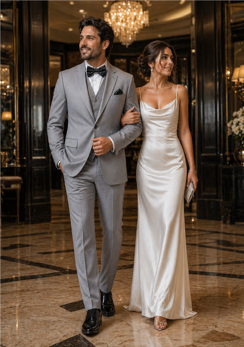 Mens Urban Suits - 100% Wool Suit - Single Button Double Breasted Vest Pleated Pants