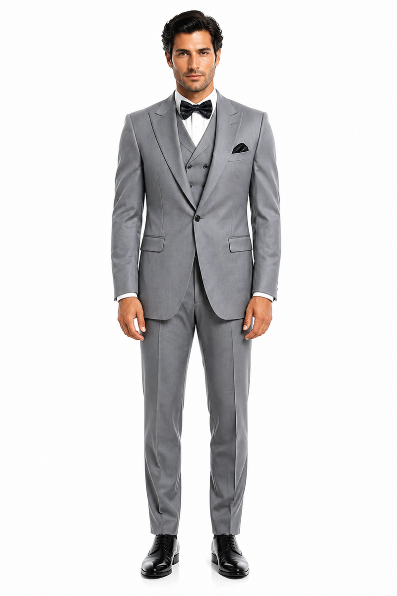 Mens Urban Suits - 100% Wool Suit - Single Button Double Breasted Vest Pleated Pants