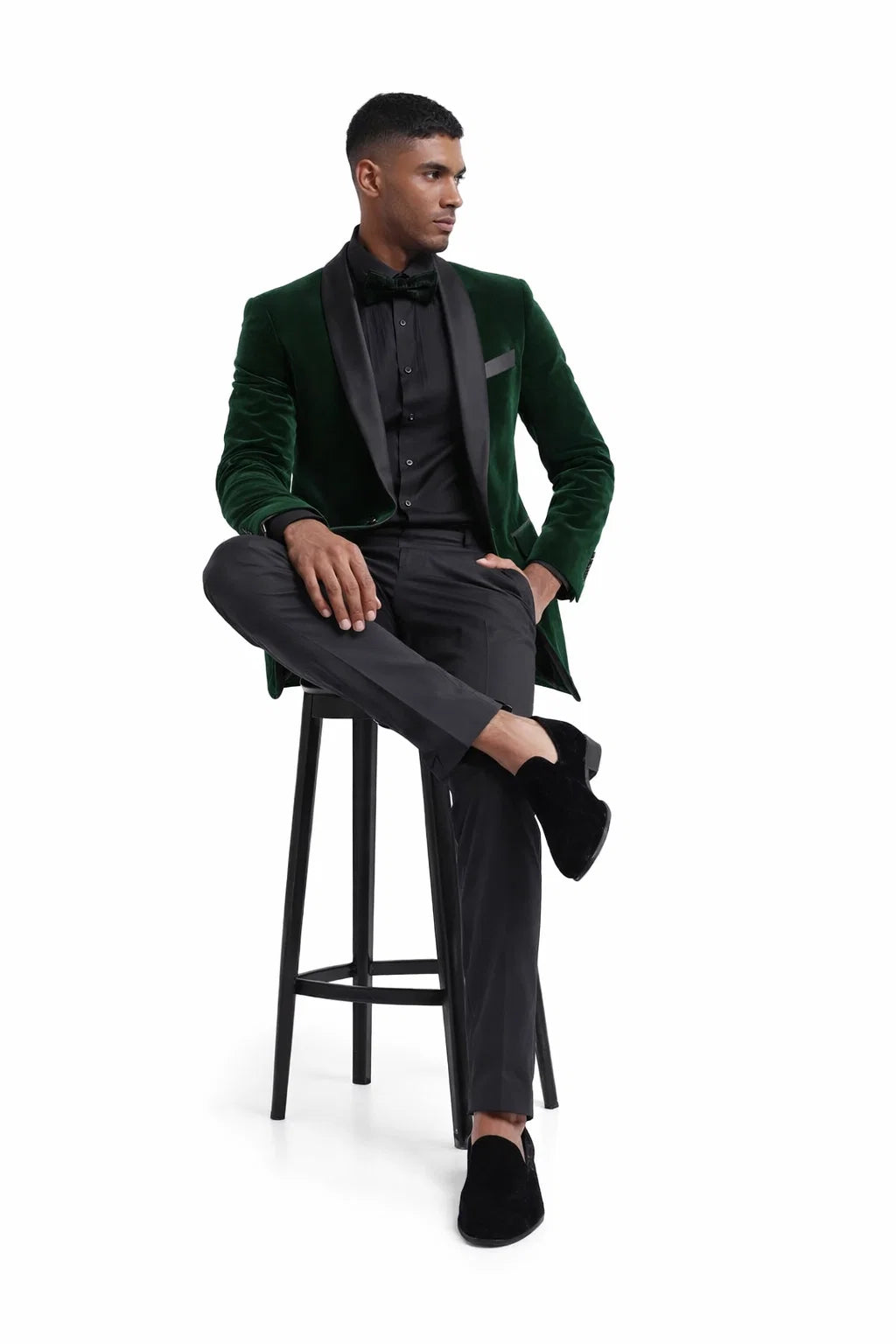 Mens Velvet Shawl Tuxedo Dinner Jacket in Hunter Green