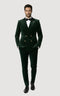 Mens Velvet Suit - Slim Fit  Double Breasted Suit - Blazer and Pants Green