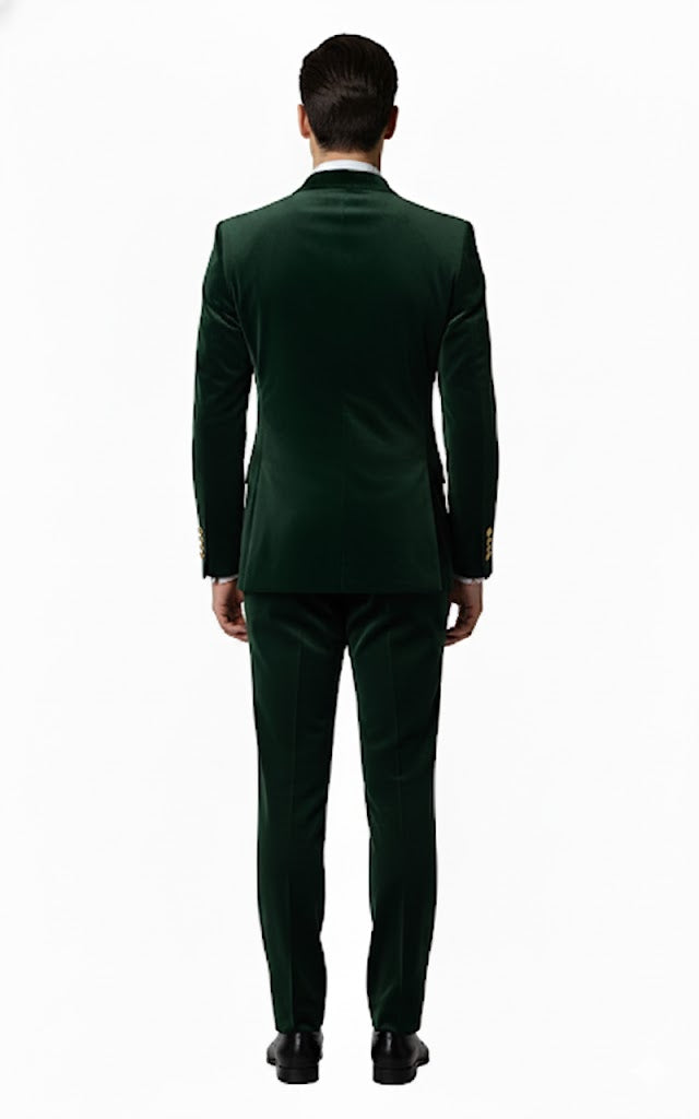 Mens Velvet Suit - Slim Fit  Double Breasted Suit - Blazer and Pants Green