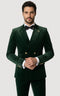 Mens Velvet Suit - Slim Fit  Double Breasted Suit - Blazer and Pants Green