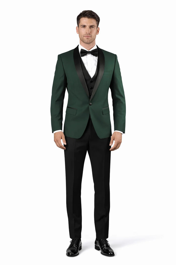 Men's Vested Classic Dinner Jacket Wedding Tuxedo in Hunter Green